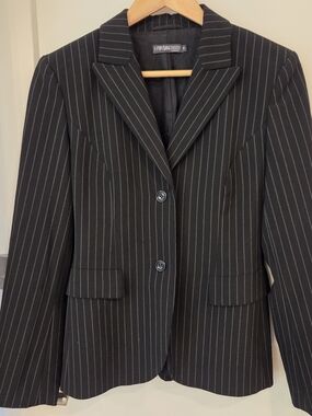 Vintage Review Australia Black Pinstripe Blazer 36 Career Minimalist Scholar